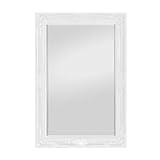 Specchio in stile Shabby Chic - Legno Massello - Fatto a Mano - Barocco - Grandi - 90x60 cm - Antico Bianco - Rococo