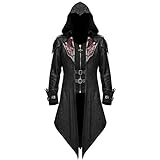 Giacca da uomo gotica con cappuccio aderente giacca nera Assassins Creed Unisex Trench coat medievale halloween retrò costume da uomo Steampunk gotico giacca con cappuccio Halloween Costume Cosplay