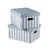Compactor - Set 2 scatole a righe con coperchio in cartone, contenitori rettangolari per vestiti, accessori, scarpe, giochI, ideale per armadio