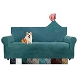NC CHELZEN Copridivani in velluto Copridivano elasticizzato spesso a 3 posti per cani animali domestici Fodera per divano antiscivolo Protezione per mobili per soggiorno (3 Posto, Blu Pavone)