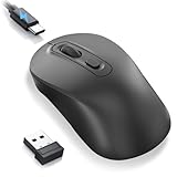 aweskmod Mouse Wireless,2.4G Mouse Wireless Ricaricabile,4 DPI regolabili mouse senza fili con Convertitore USB e Tipo-C per laptop, PC, Mac, design ergonomico,Nero Opaco