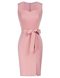 GRACE KARIN Vestiti a Tubino da Donna Vintage con Scollo a Cuore Senza Maniche Vita Alta Tinta Unita Rosa XL