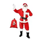 Costume Completo Babbo Natale, 7 Pezzi Uomo Resistente e Comodo da Indossare| Vestito, Festa.