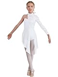 YiZYiF Bambina Ragazza Vestito da Danza Vestito da Balletto Lirica Moderna Asimmetrico Leotard Body da Danza Classica Abito da Ballo Ginnastica Saggio Performance Bianco D 7-8 anni