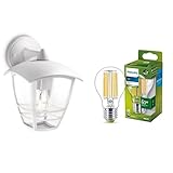 Philips LED Creek Lampada da Parete per Esterni, Alluminio, Bianco + Philips LED Lampadina Classe A Ultra Efficiente, 4W, Luce Naturale, E27