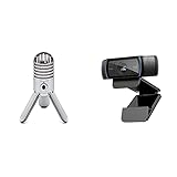 Samson Meteor Mic Microfono A Condensatore Cardioide Usb & Logitech C920 Hd Pro Webcam, Videochiamata Full Hd 1080P/30Fps, Audio Stereo ‎Chiaro, ‎Correzione Luce Hd, Funziona Con Skype, Zoom