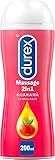 Durex Massage 2 in 1, Gel Lubrificante Intimo a Base Acqua e Gel per Massaggi, con Guaranà, 200 ml