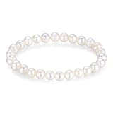 LUINNO Bracciale di perle da donna con vere perle naturali d acqua dolce bianche | Perle d acqua dolce di forma barocca Ø 8 mm 17 cm di lunghezza | Bracciale di perle Bracciale di perle
