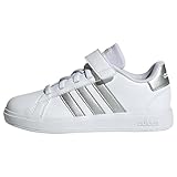 adidas Grand Court Elastic Lace And Top Strap Shoes, Sneaker Unisex - Bambini e ragazzi, Ftwr White Matte Silver Matte Silver, 33 EU