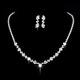 Unicra Set di collana e orecchini da sposa in argento con strass e girocollo da sposa in argento per donne e ragazze (A)..