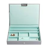 STACKERS  Classic Size  Dove Grey Lidded Stacker Jewellery Box with Mint Green Lining.