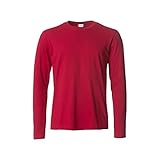 Clique - T-shirt manica lunga Uomo Basic-T L/S, in cotone Jersey, colletto elasticizzato, nastrino parasudore, vestibilità slim-fit (rosso M)